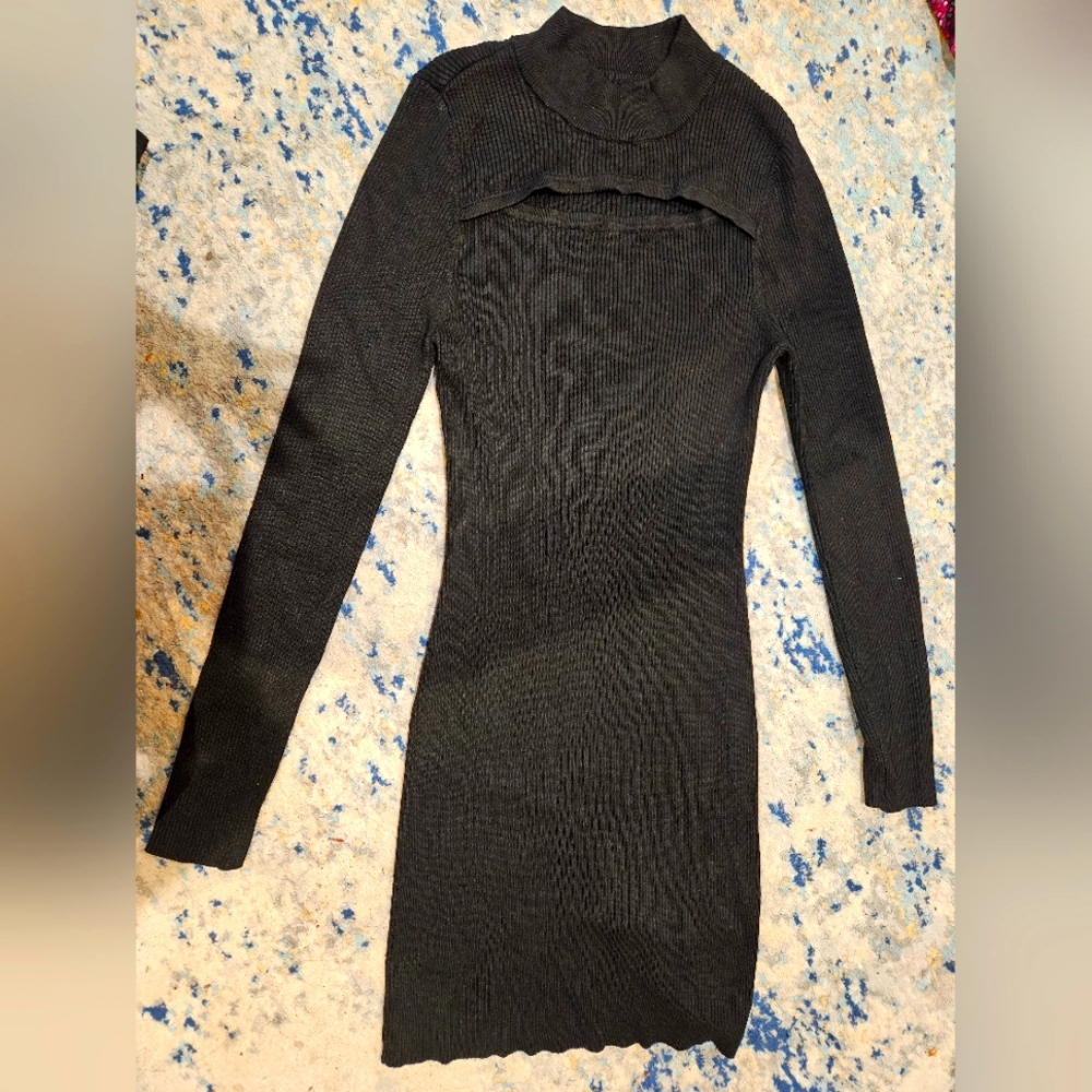 Black sweater peekaboo dress L